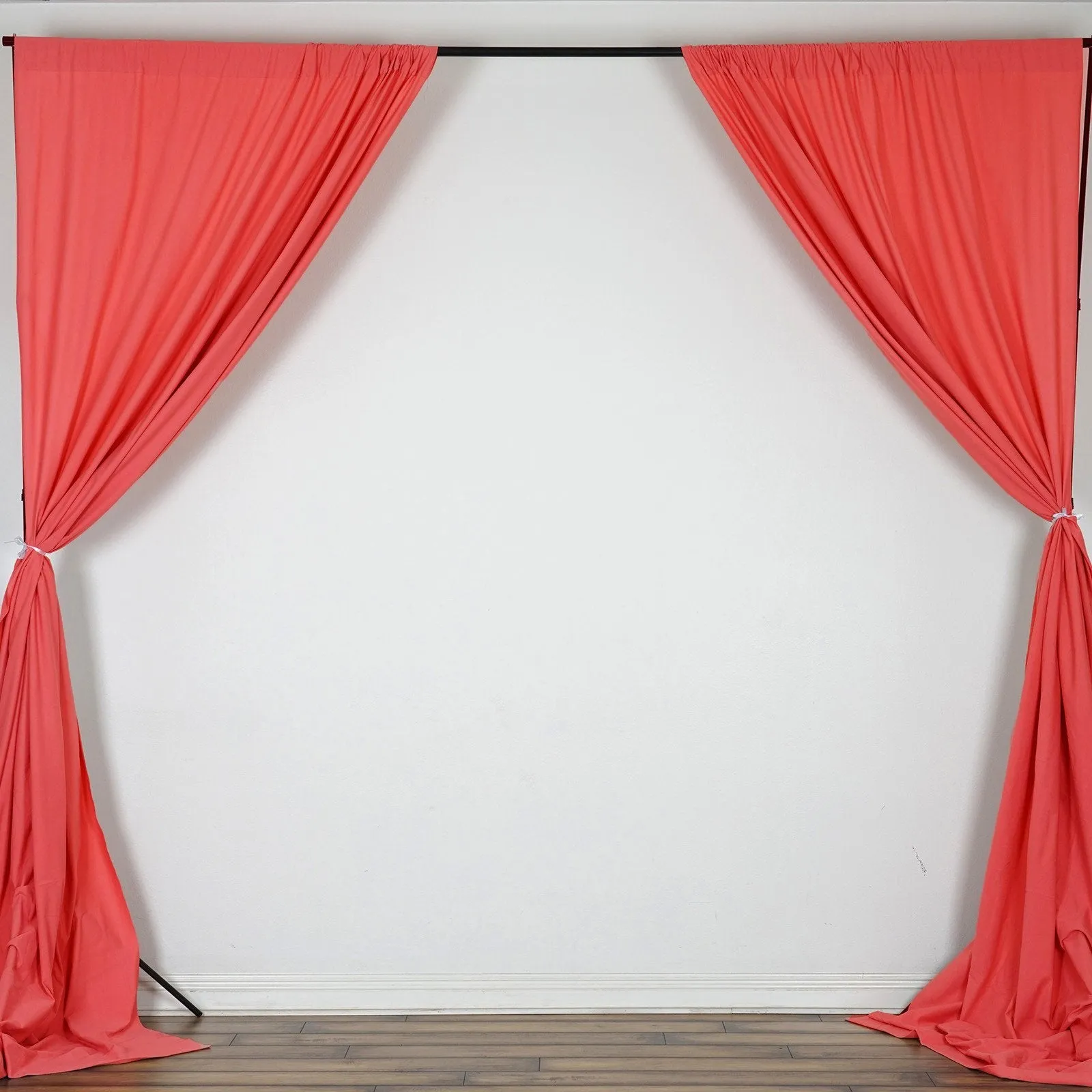 Set Of 2 Coral Fire Retardant Polyester Curtain Panel Backdrops Window Treatment With Rod Pockets - 5FTx10FT