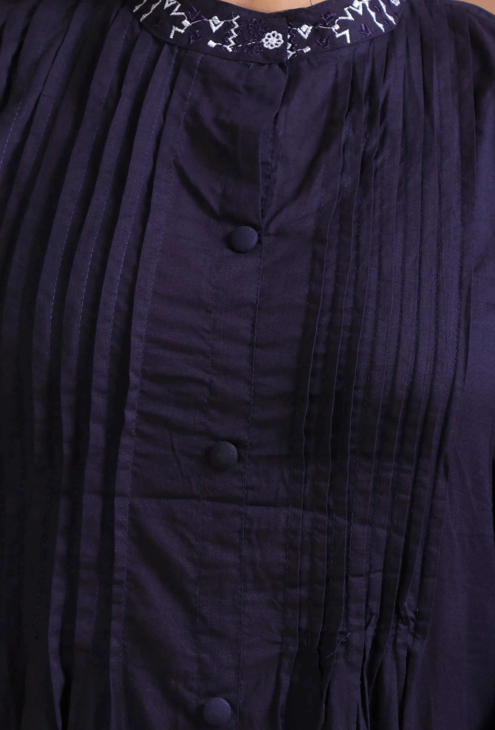 Set Of 2: Navy Blue Cotton Solid Plain Dress & Pant Set