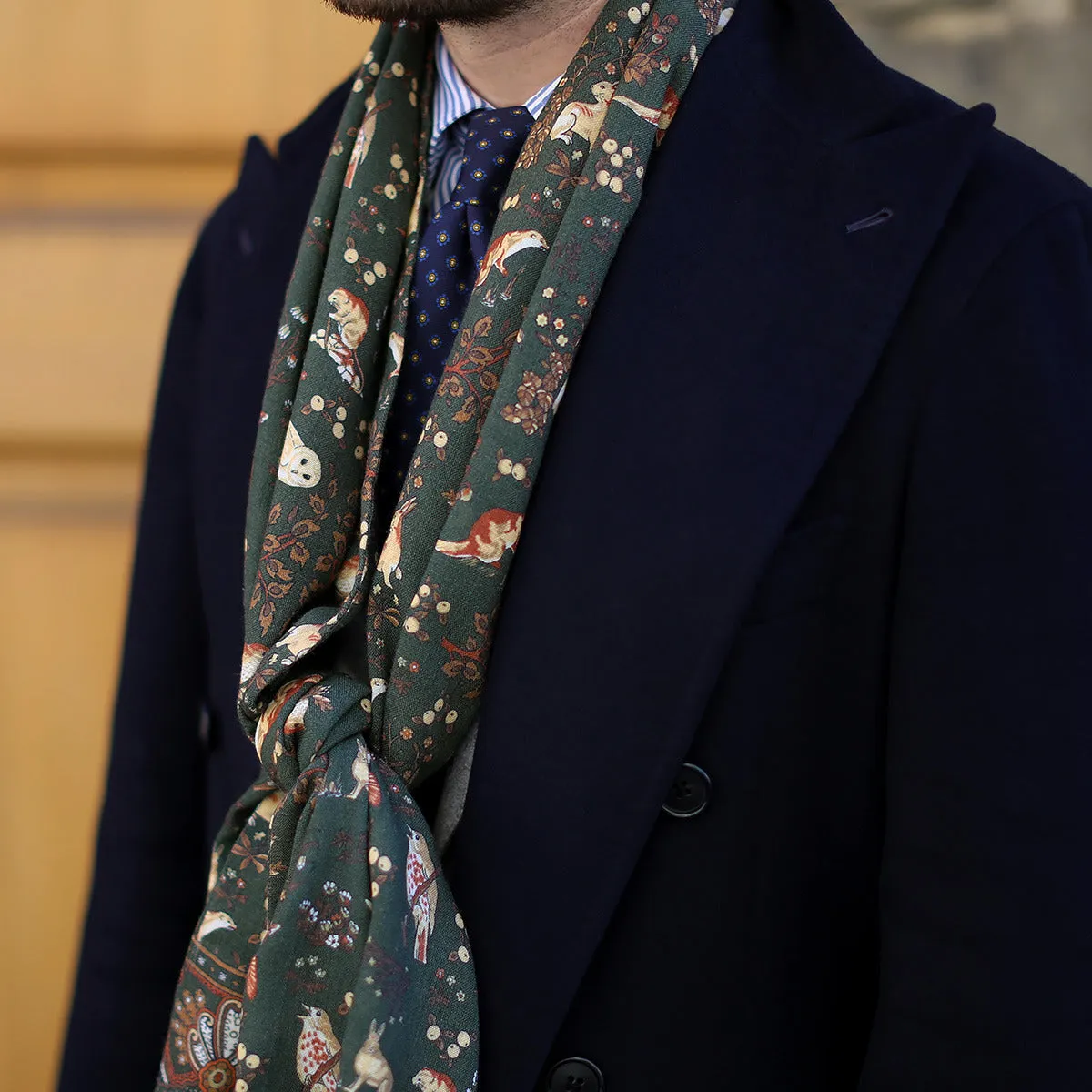 Shibumi-Flower Printed Silk Tie - Navy - Hand-Rolled