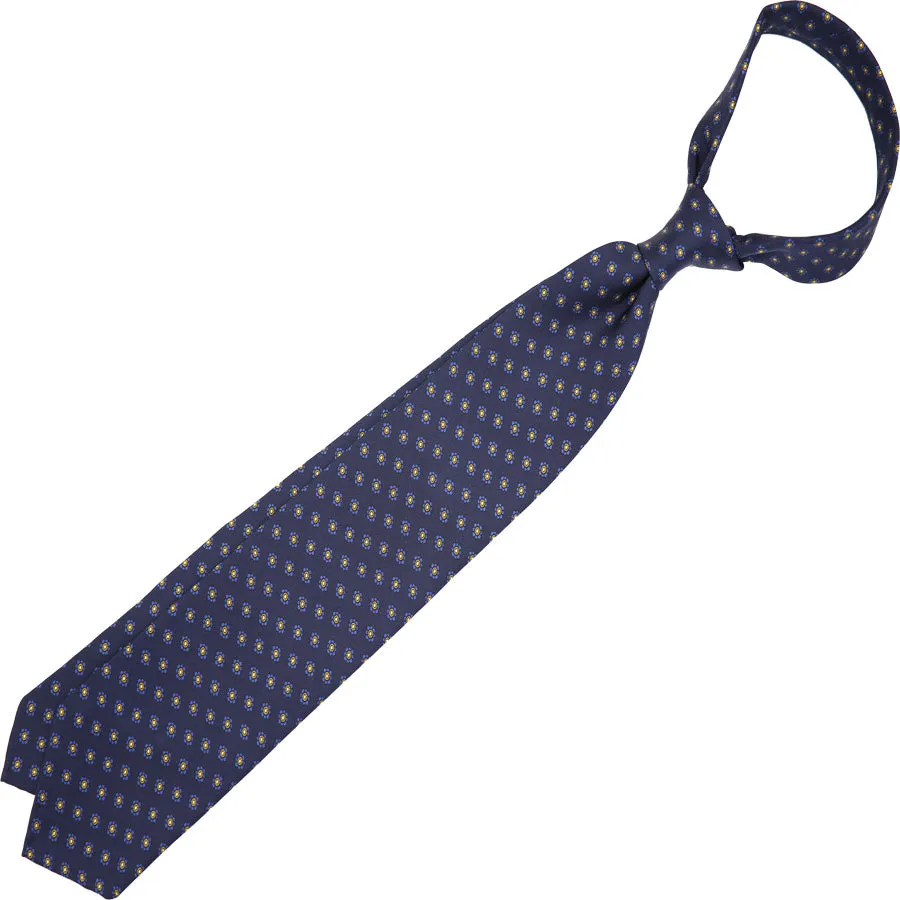 Shibumi-Flower Printed Silk Tie - Navy - Hand-Rolled