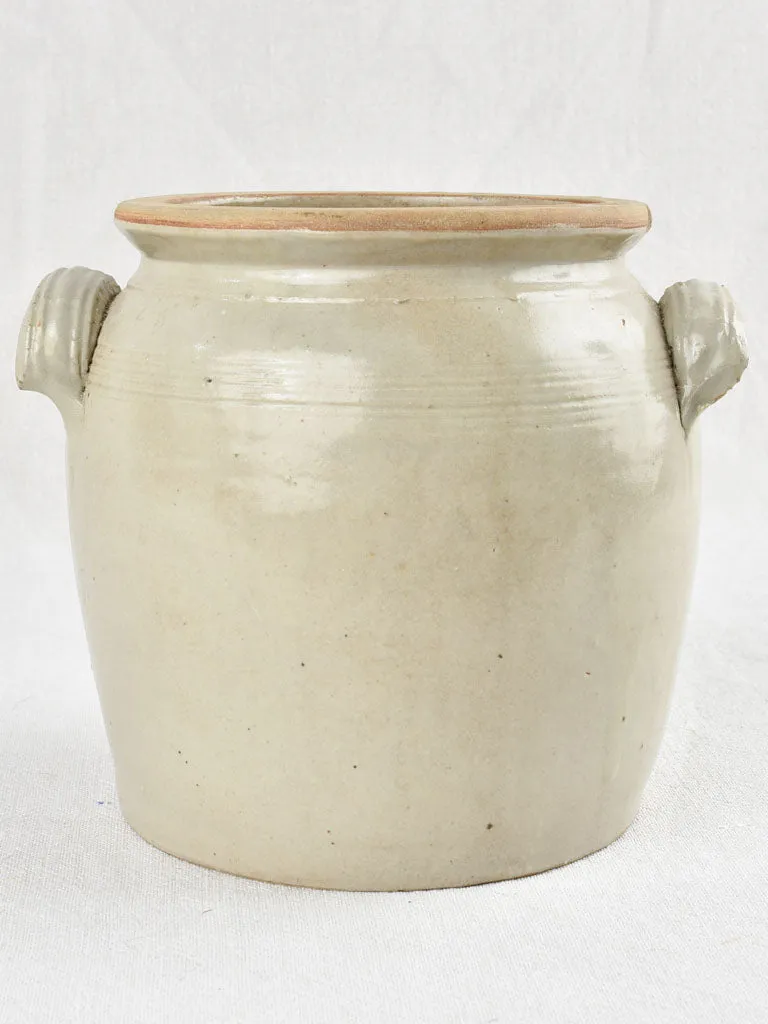 Small antique earthenware crock pot - light gray 7½"