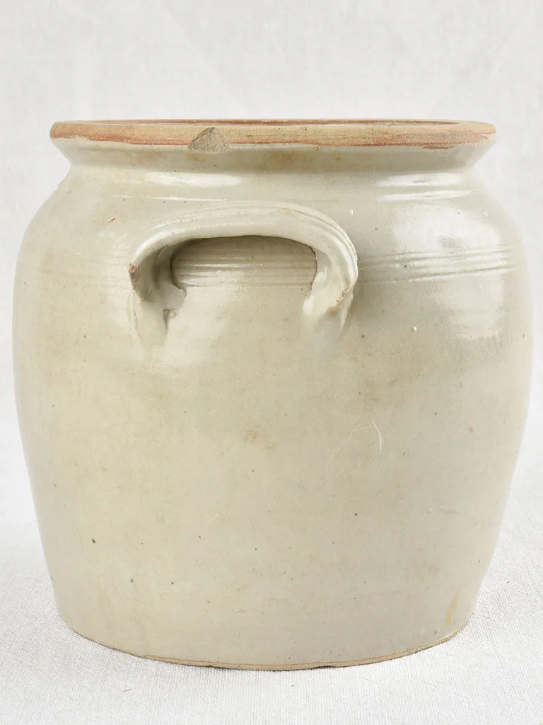 Small antique earthenware crock pot - light gray 7½"