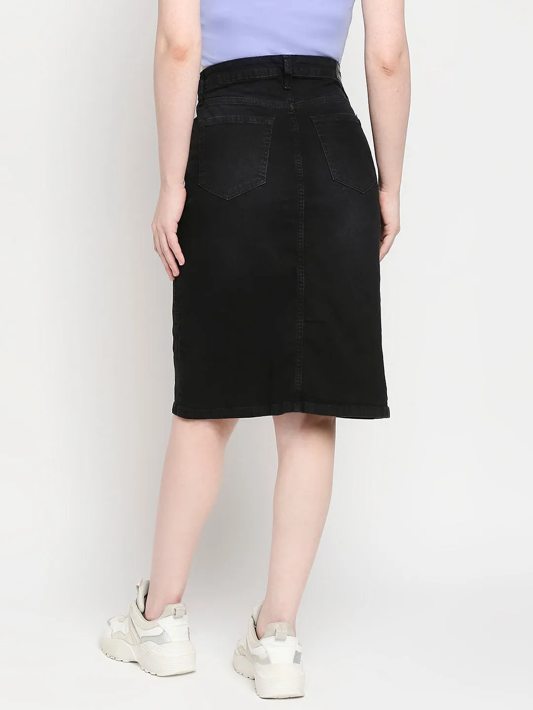 Spykar Black Cotton Straight Fit Regular Length Skirt For Women (Bella)