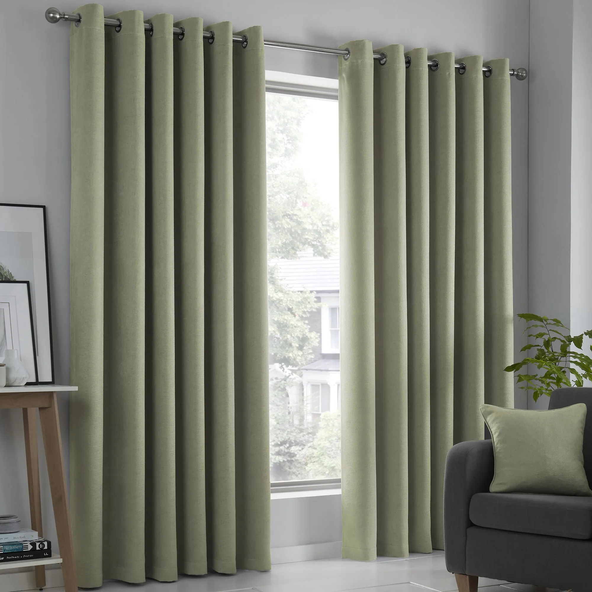 Strata Pair of Eyelet Curtains by Fusion in Green