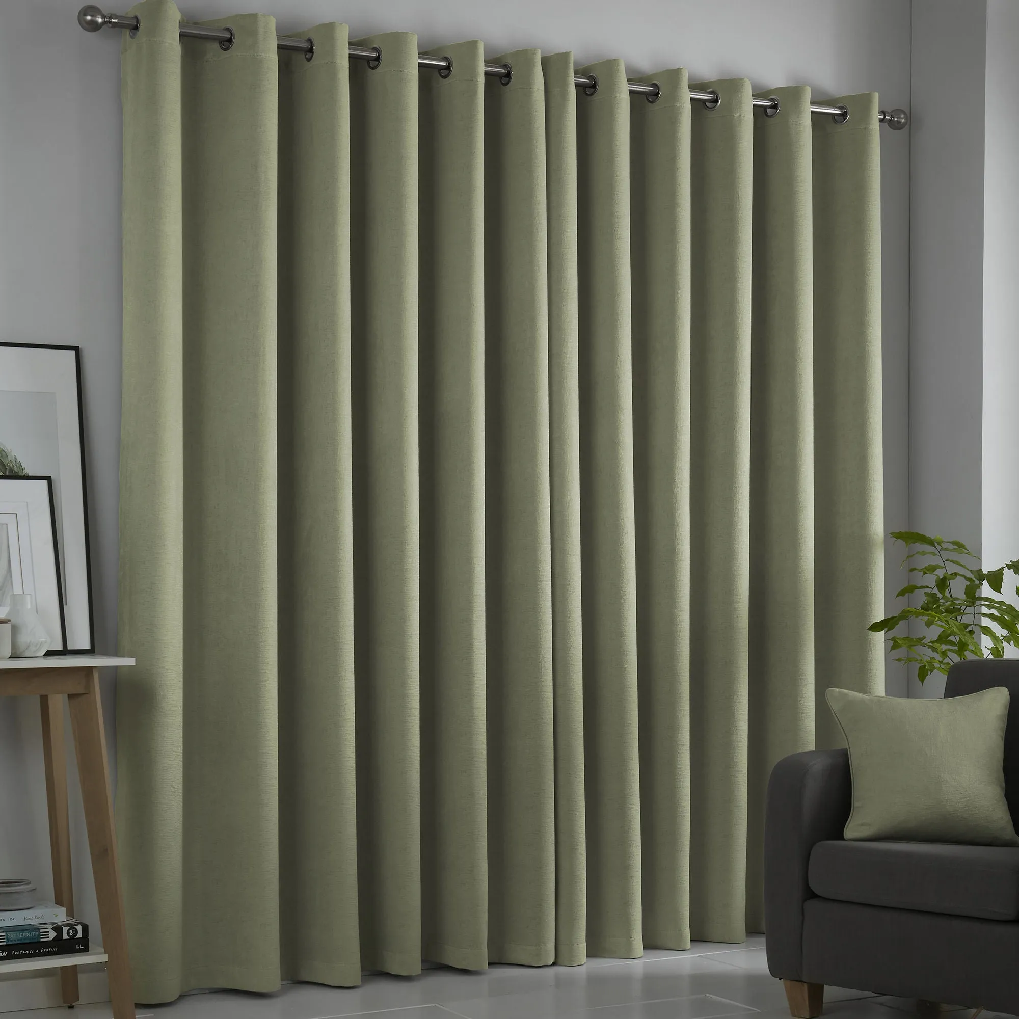 Strata Pair of Eyelet Curtains by Fusion in Green