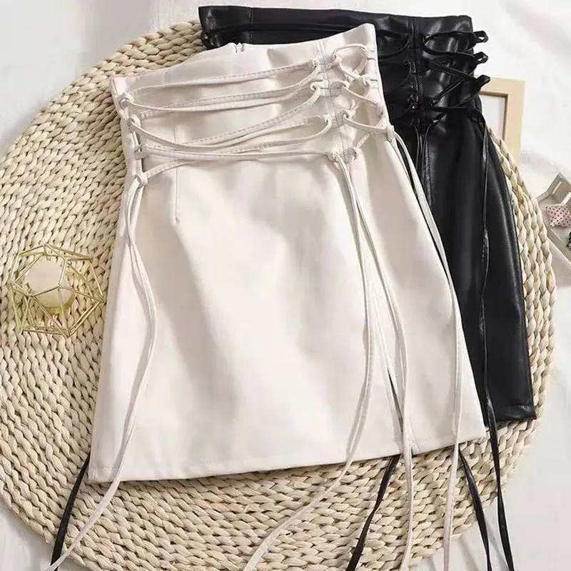 Trendy Black Leather Mini High Waist Skirt