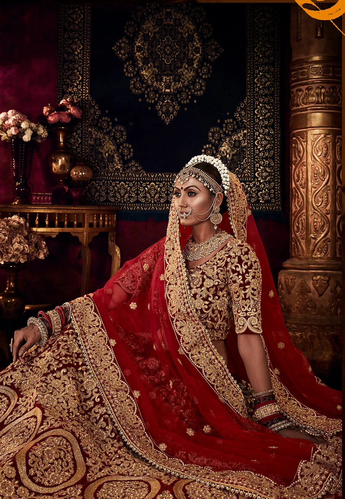 Wedding Maroon Velvet Embroidered Bridal Lehenga Choli