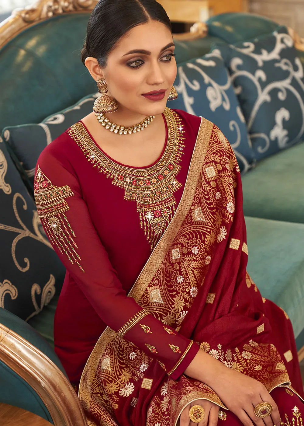 Wedding Party Capricious Maroon Thread & Zari Salwar Suit