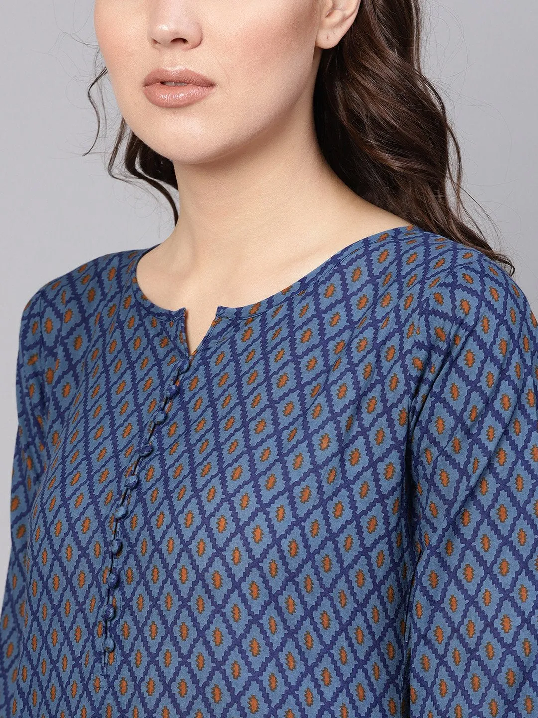 Women Blue & White Printed Kurta With Trousers & Dupatta