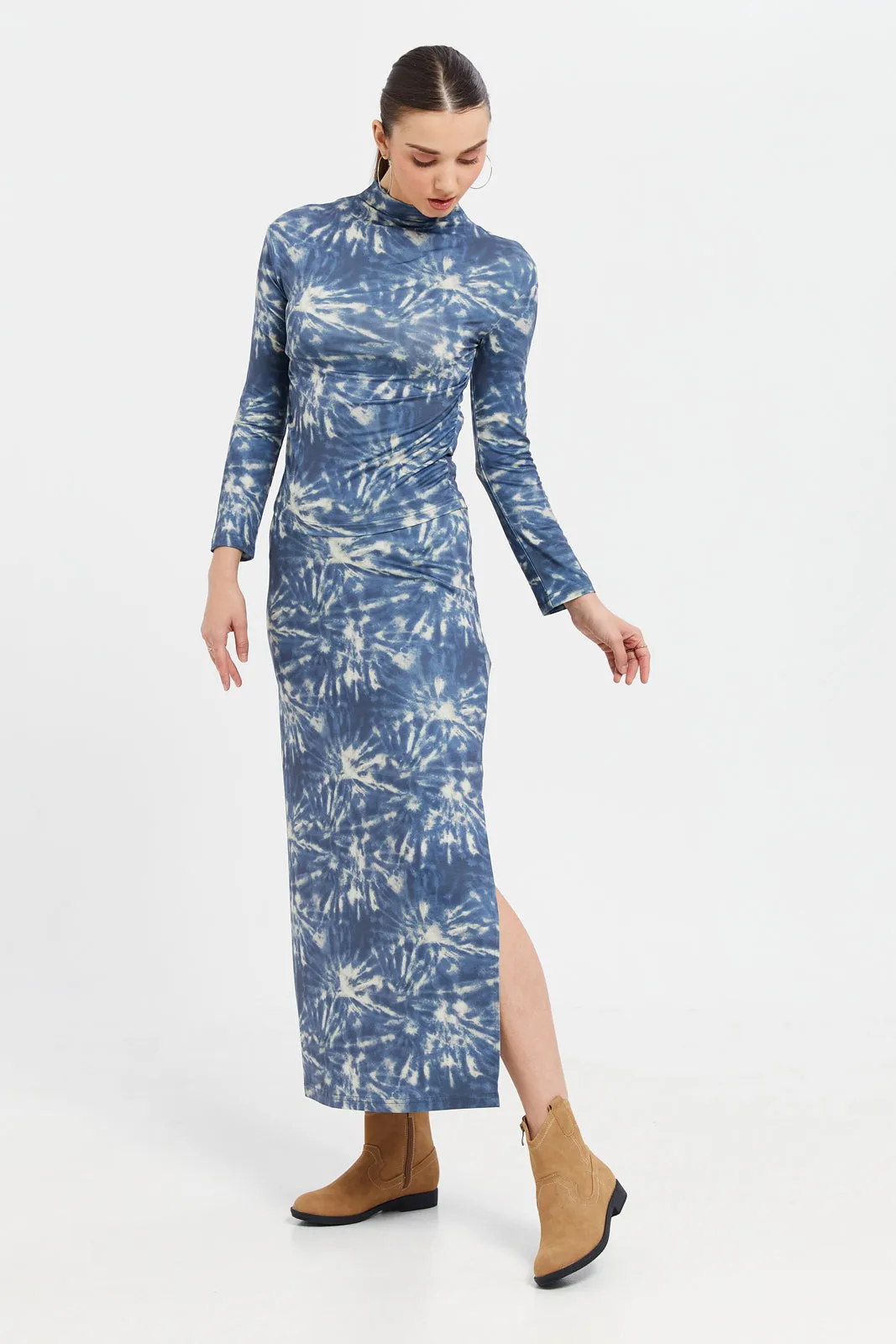 Women Blue Printed Skirt