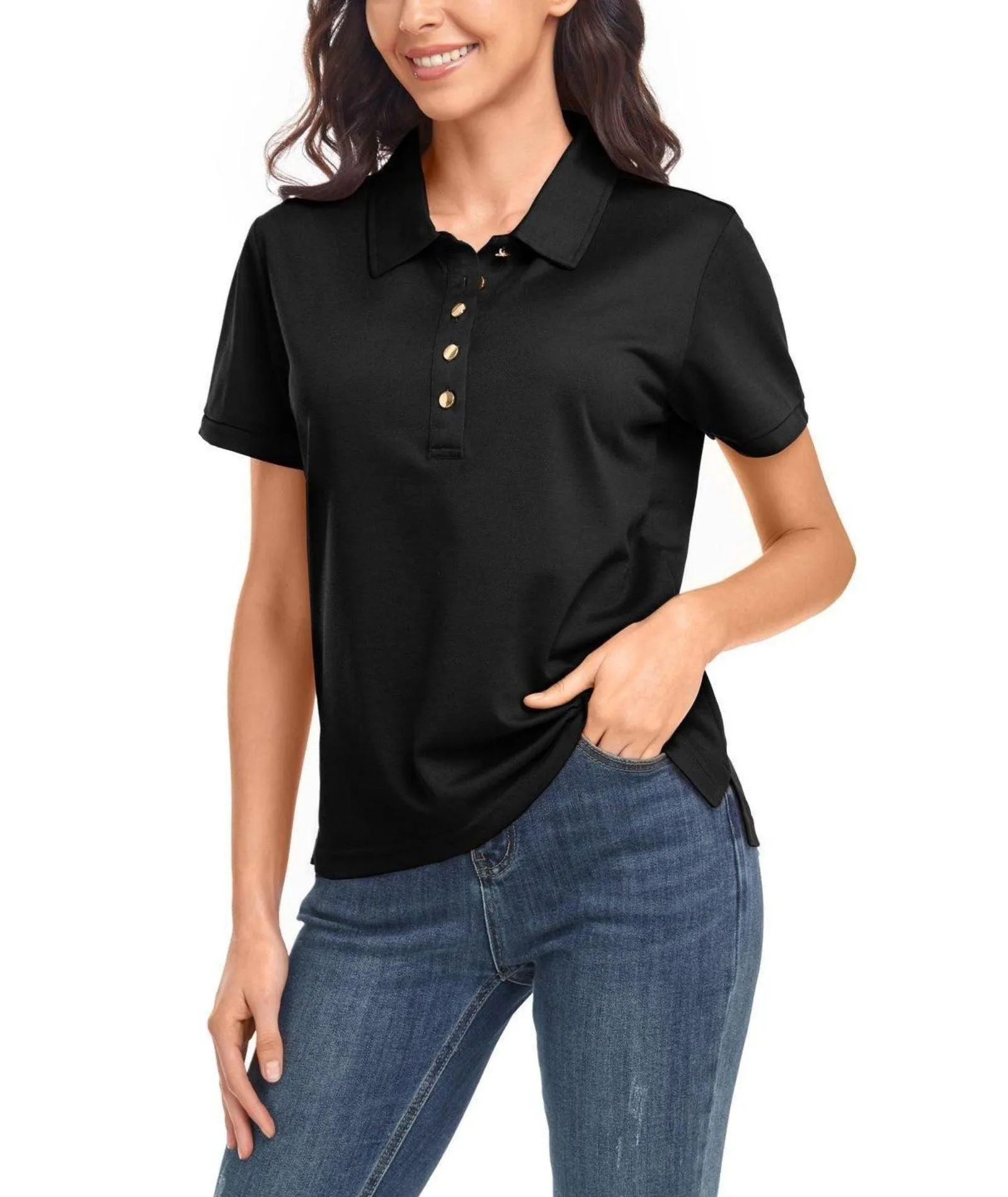 Women's Button Up Business Casual Polo Shirt-ZPK008236
