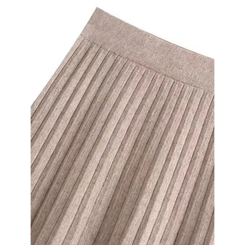 Women's Office Wear Pleated Knit Midi Skirt