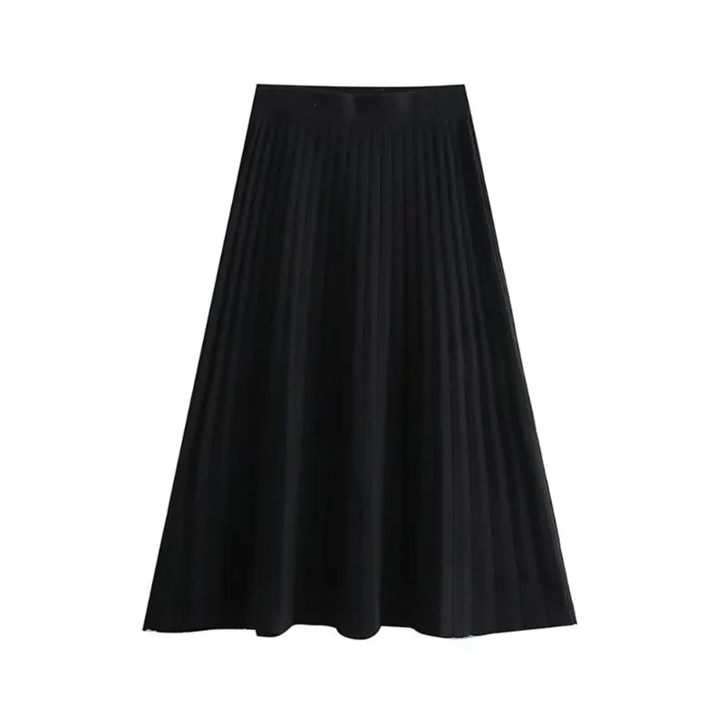 Women's Office Wear Pleated Knit Midi Skirt