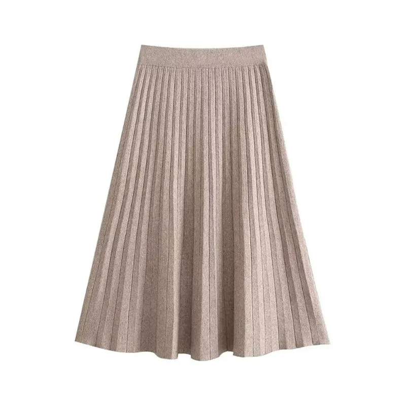 Women's Office Wear Pleated Knit Midi Skirt