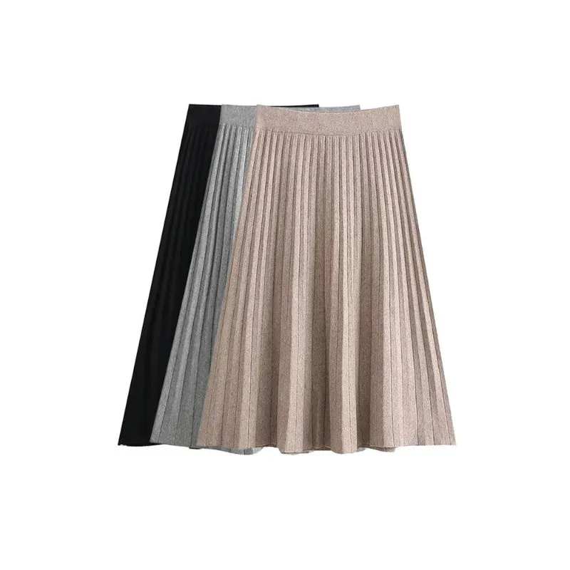 Women's Office Wear Pleated Knit Midi Skirt
