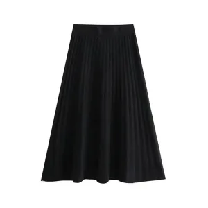 Women's Office Wear Pleated Knit Midi Skirt